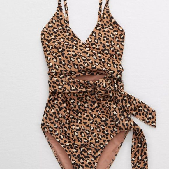 AERIE Leopard Wrap One Piece Swimsuit | Size: S - Picture 2 of 8